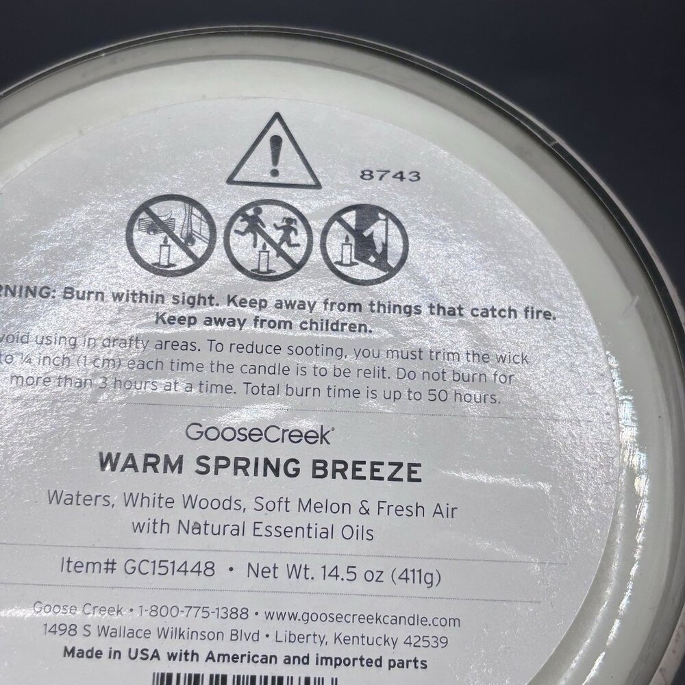 Goose Creek Warm Spring Breeze 3 wick Candle 14.5 oz Jar Water Woods Air Melon - Picture 12 of 14